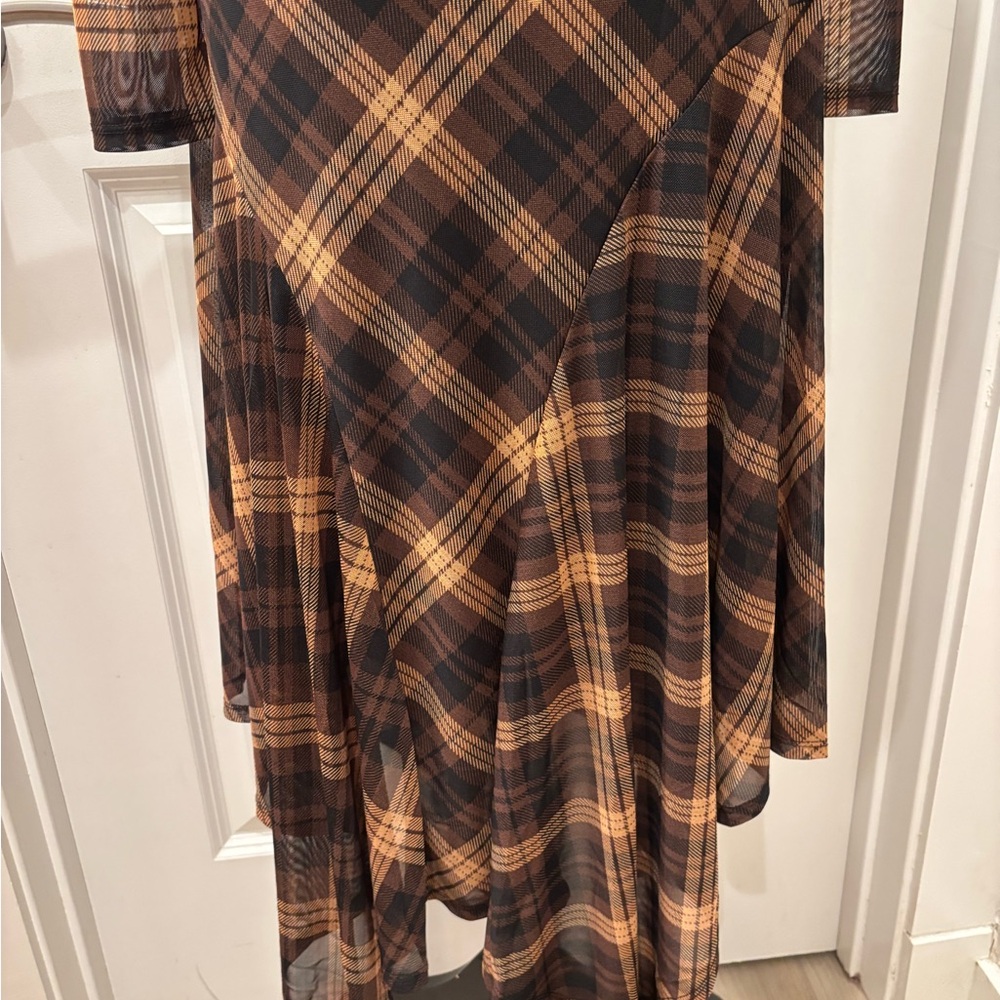 NWT Harlow & Rose 70’s retro plaid sheer layered waterfall dress - M - Picture 6 of 13